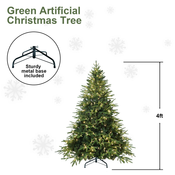 Artificial 4ft Green Christmas Tree With 856 PE/PVC Mixed Branch Tips, 150L Warm White Led, Steel Wire - view 2