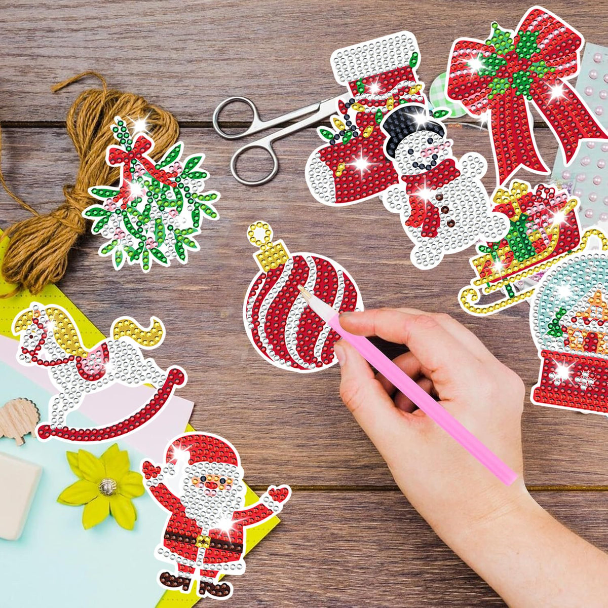 12Pcs Christmas Rhinestones Painting Kits Santa Claus Snowman Gingerbread Man Christmas Stockings Bows Design - view 8