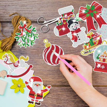 12Pcs Christmas Rhinestones Painting Kits Santa Claus Snowman Gingerbread Man Christmas Stockings Bows Design - view 8