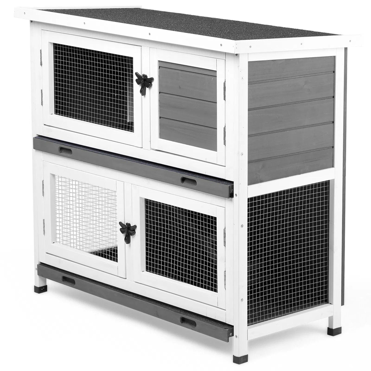 2 Story Solid Wood Rabbit Hutch Bunny Cage with 2 Large Main Rooms, Indoor Outdoor Rabbit House Guinea Pig Cage Pet - view 6
