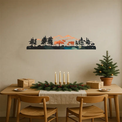 Vintage Moose Winter Forest Christmas Tree Wall Art Iron Decor For Living Room Bedroom Entryway - view 4