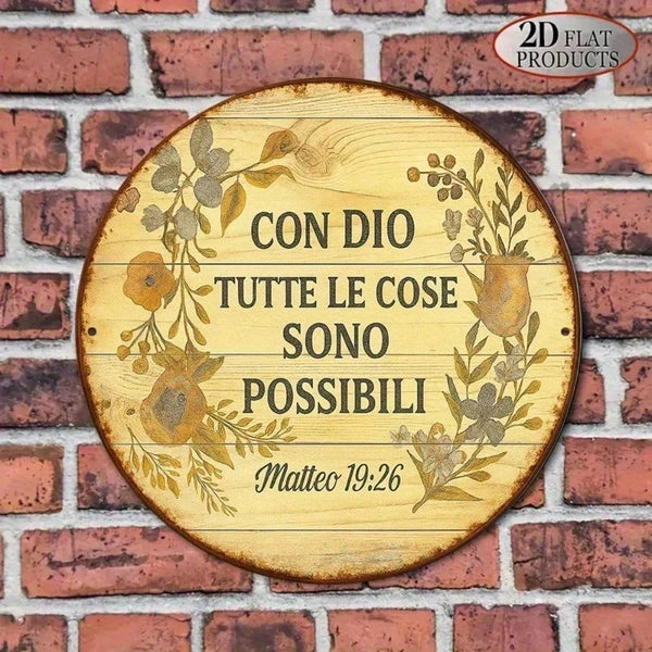1pc Vintage Italian Phrase "With God Everything Is Possible" Round Aluminum Wall Plaque - view 5