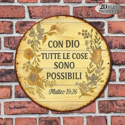 1pc Vintage Italian Phrase "With God Everything Is Possible" Round Aluminum Wall Plaque - view 5