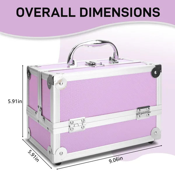 SM-2176 Aluminum Makeup Train Case Jewelry Box Cosmetic Organizer With Mirror 9' x6' x6' Pink - view 6