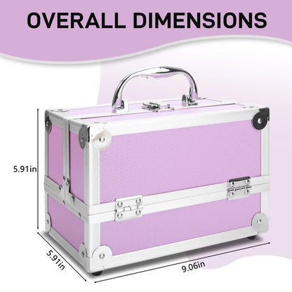 SM-2176 Aluminum Makeup Train Case Jewelry Box Cosmetic Organizer With Mirror 9' x6' x6' Pink - view 6