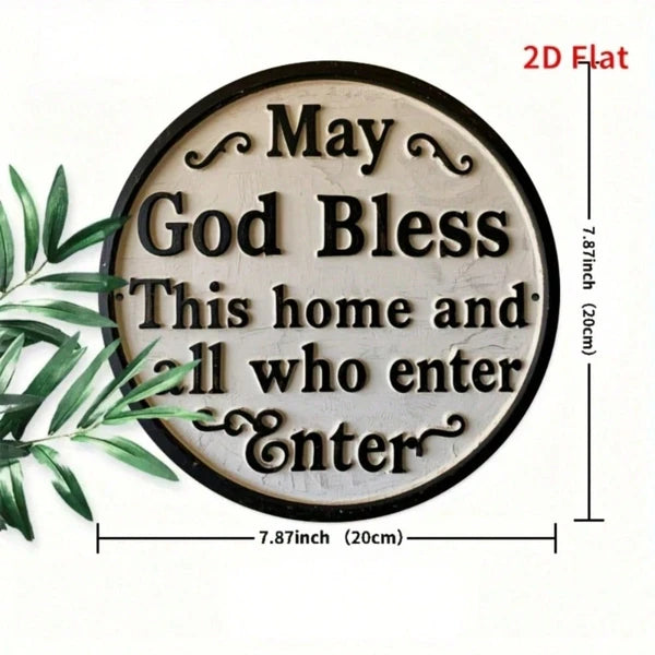 God Bless This Home And All Who Enter Here|Round Iron Sign, 2D Flat Printed Vintage Funny Wall Art Decor - view 2