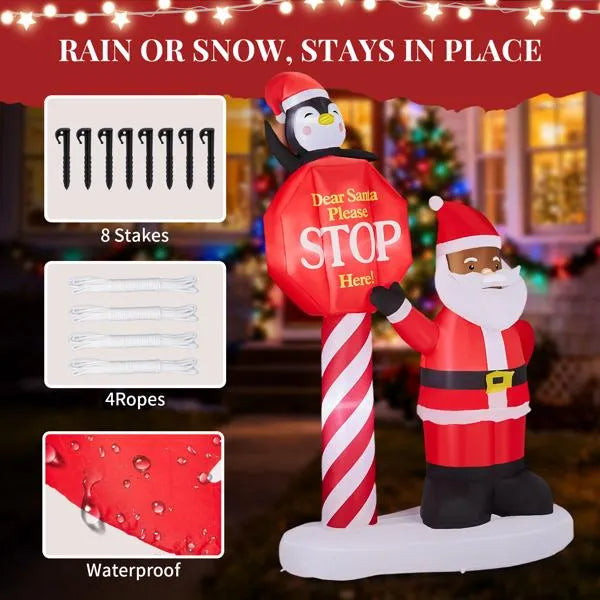 8.2FT Lighted Christmas Inflatable Decoration, Inflatable Black Santa & Road Sign - view 3