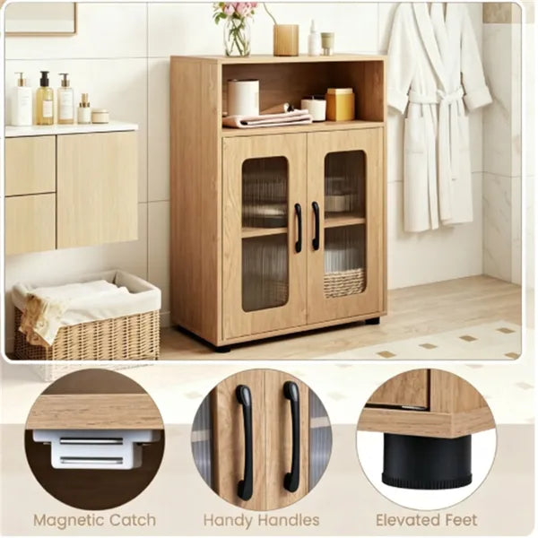 Natural Modern Engineered Wood Bathroom Cabinet With Open Compartment - view 4