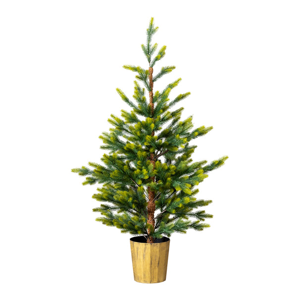 2 Pack 4 FT Dual Tone Artificial Christmas Tree With Pot Stand, Potted Xmas Pine Tree With 119 Branch Tips For Holiday