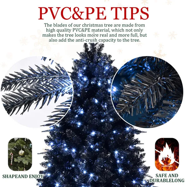 Artificial 5ft Black LED-lit Christmas Tree With 1076PE&PVC Mixed Branch Tips - view 4