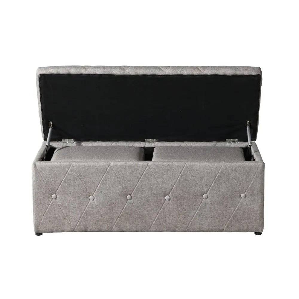 1 Piece Rectangular Storage Ottoman Fabric Linen With 2 Set Ottomans Beige - view 8