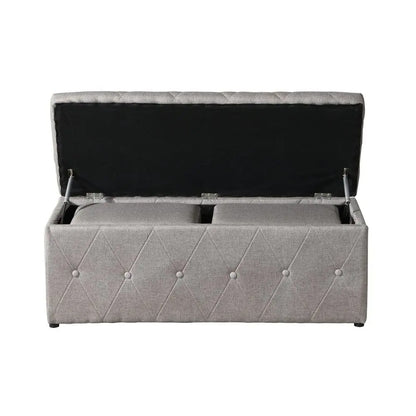 1 Piece Rectangular Storage Ottoman Fabric Linen With 2 Set Ottomans Beige - view 8