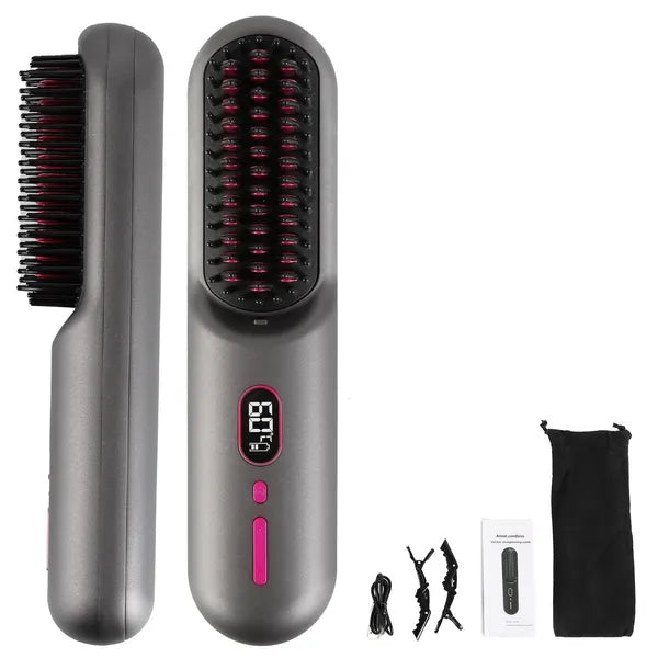 Cordless Negative Ion Hair Straightener Brush Rechargeable Mini Styling Comb With 12 Heating Levels Anti-scald 30S - view 5