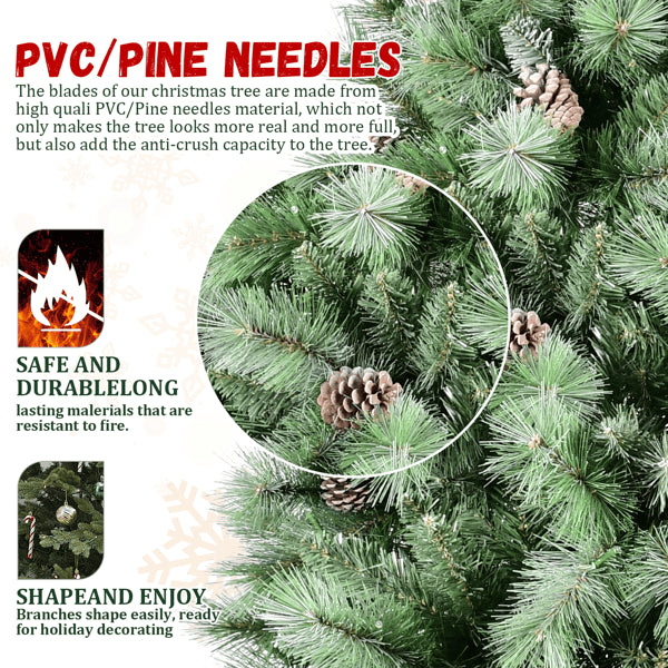 Artificial 5ft Green Christmas Tree With 694PVC Hard Needle Mixed Branch Tips, 200L Warm White Led, Pine Cone - view 6