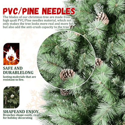 Artificial 5ft Green Christmas Tree With 694PVC Hard Needle Mixed Branch Tips, 200L Warm White Led, Pine Cone - view 6