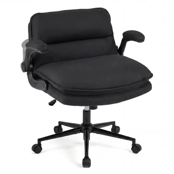 Criss Cross Chair With Flip-Up Arms, Faux Leather Cross Legged Office Chair With Adjustable Height & Rocking Function