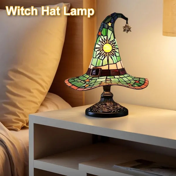 Witch Hat Lamps, Handcrafted Stained Glass Resin Wizard Hat Light Gothic Table Lamp For Halloween Decor - view 5