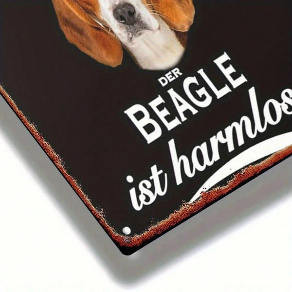 Vintage German Beagle Warning 2D Flat Metal Sign" 8x12 Inch Retro Iron Wall Art Beware - view 5