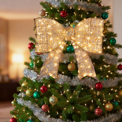 Pre-lit Outdoor Giant Bowknot Christmas Decoration, Lighted Metal Frame With 124 Warm White LED Lights - view 4