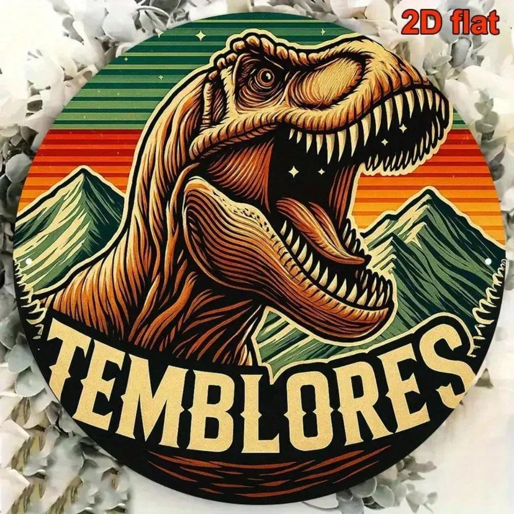 2D Retro Metal Tin Sign, Colorful T-Rex Dinosaur Round Aluminum Sign, Vintage Home Decor For Living Room - view 6