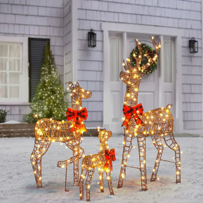3-Piece Lighted Christmas Reindeer Family Set Outdoor Decorations, Weather Proof Rattan Deer Family Set Of 3 Christmas - view 6