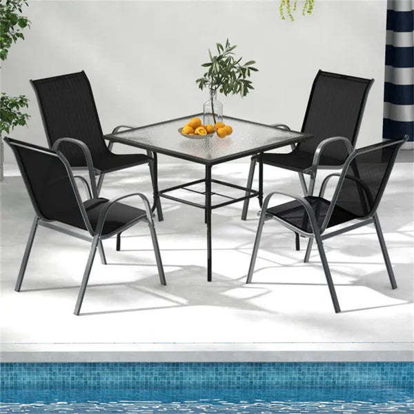Black 2 Pack Stackable Patio Dining Chairs, Ergonomic Steel Frame Breathable Fabric Outdoor Chairs 330 LBS Capacity - view 4