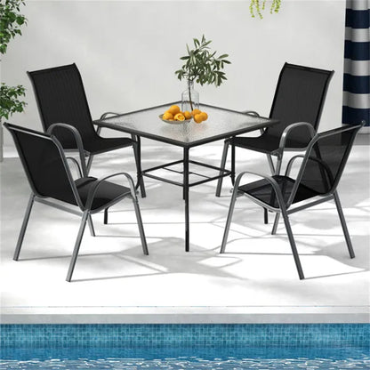 Black 2 Pack Stackable Patio Dining Chairs, Ergonomic Steel Frame Breathable Fabric Outdoor Chairs 330 LBS Capacity - view 4