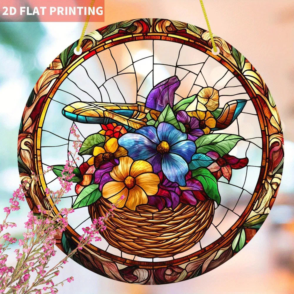 High Definition Printed Flower Basket Acrylic Hanging Ornament Transparent Home Garden Decor - view 2
