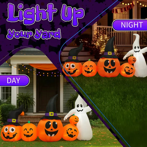 8FT Long Halloween Inflatables Pumpkins Ghost Outdoor Decorations, Blow Up Yard Decoration With Built-in LEDs Lighted - view 8