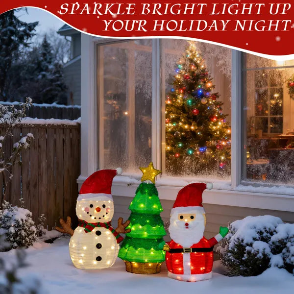Set Of 3 Lighted Santa And Snowman And Xmas Tree Christmas Decorations - view 4