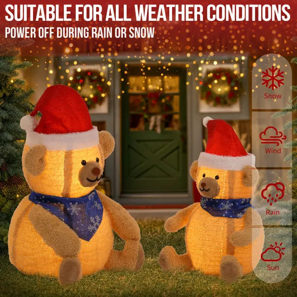 Set Of 2 Lighted Plush Bear Christmas Decorations, Pre-lit Pull Up Holiday Decor With 60 Warm White LED Lights For Xmas - view 5