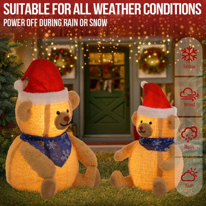 Set Of 2 Lighted Plush Bear Christmas Decorations, Pre-lit Pull Up Holiday Decor With 60 Warm White LED Lights For Xmas - view 5