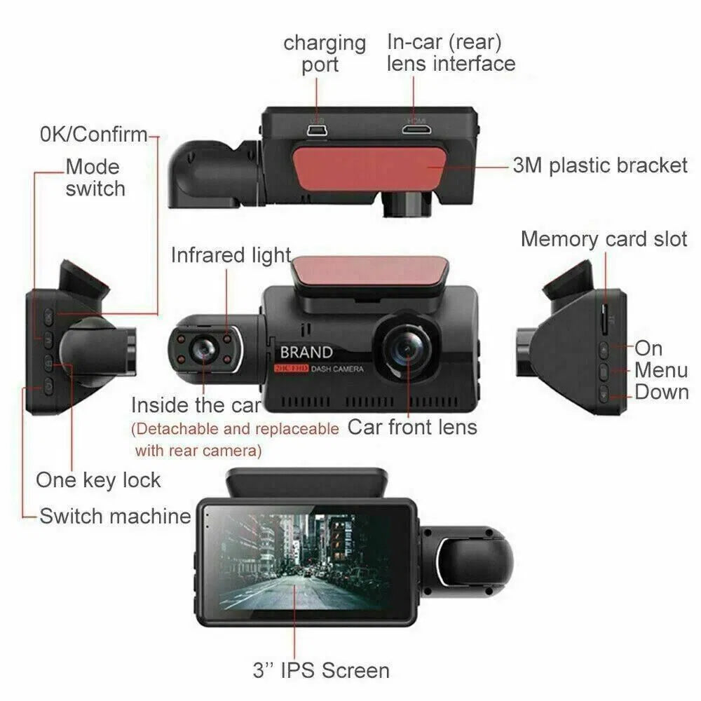 1080P Dual Lens Car DVR Dash Cam Video Recorder G-Sensor Front And Inside Camera - view 9