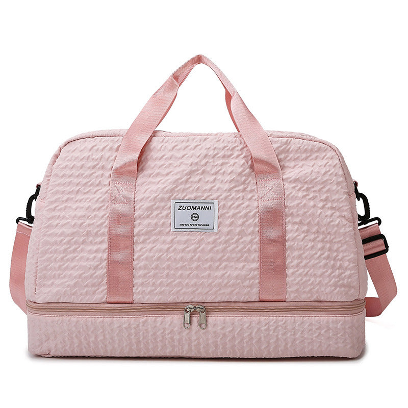 Solid Color Travel Duffle Bag With Ruched Design Portable Luggage Bag Dry And Wet Separation Fitness Gym Shoulder Bag - view 6