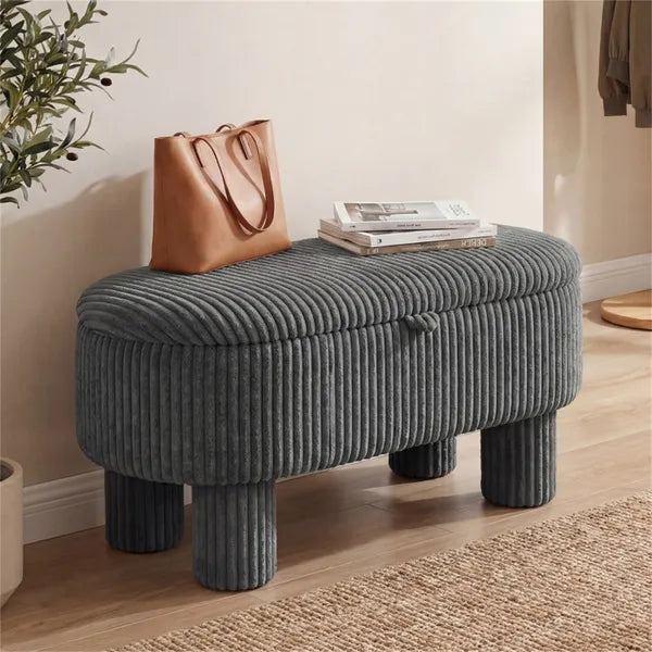 Gray 42 Inch Corduroy Storage Bench, Plush Foam Cushion & Hidden Compartment, 400LBS Seat Weight Capacity - view 3