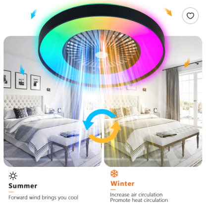 23 Inch Black Ceiling Fan Light With LED RGB Dimmable & Color Changing, APP & Remote Control - view 6