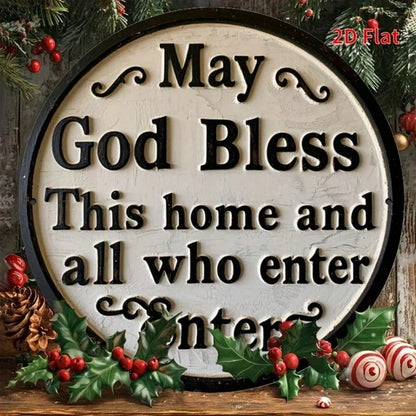 God Bless This Home And All Who Enter Here|Round Iron Sign, 2D Flat Printed Vintage Funny Wall Art Decor - view 4