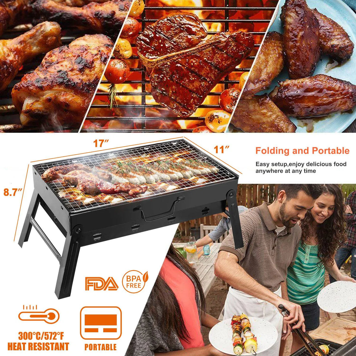 Portable BBQ Grill Foldable Charcoal Grill Lightweight Smoker Grill For Camping Picnics Garden Grilling - view 6