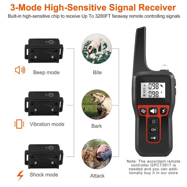 Dog Training Collar Receiver IP67 Waterproof Dog Bark Shock Vibration Beep Receiver Up To 3280ft - view 3