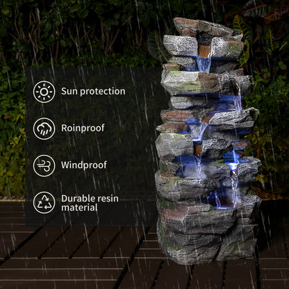 Rock Waterfall Outdoor Fountain With LED Lights Stone Garden Fountains Outdoor For Patio Lawn Cascading Tiered Outdoor - view 3