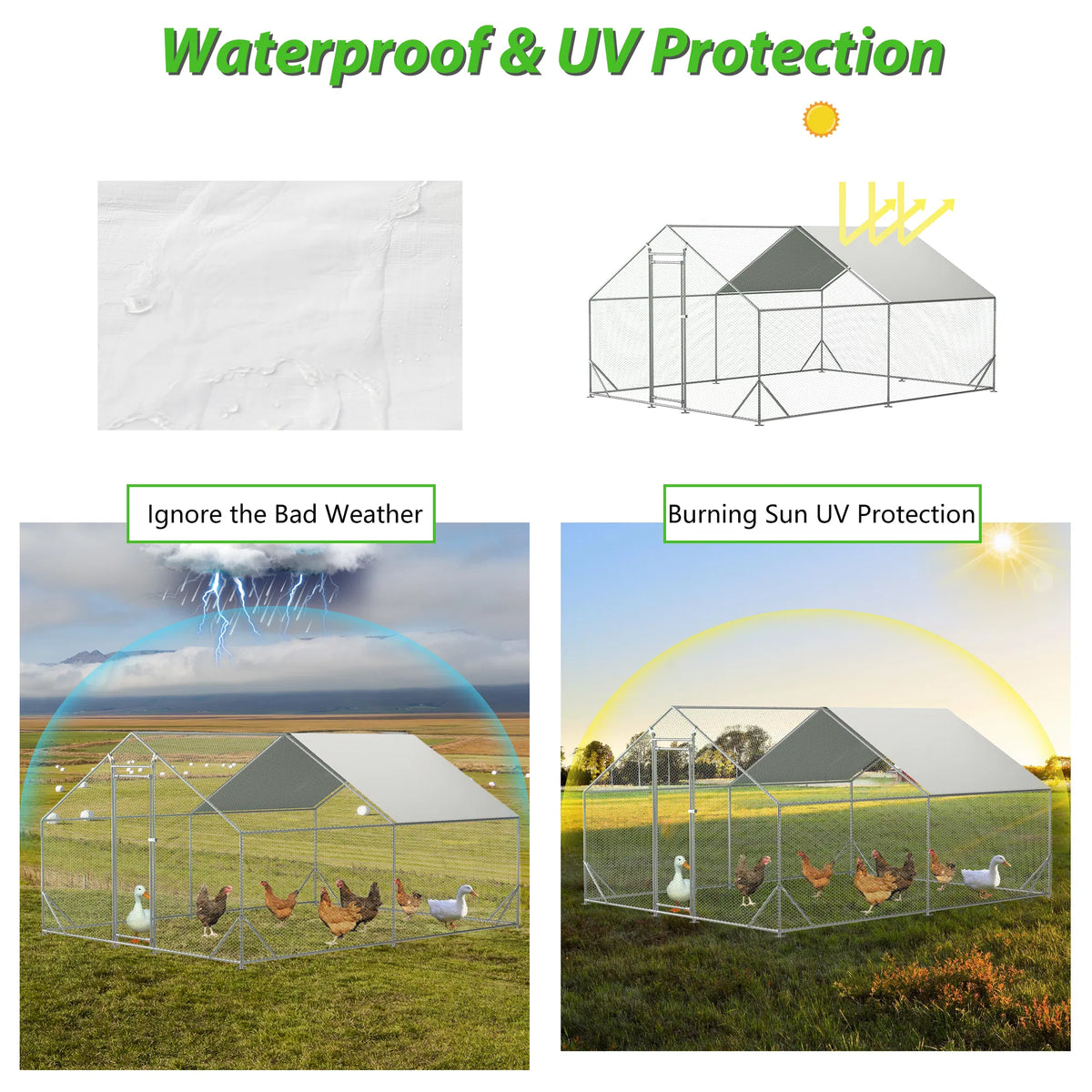 10 x 13ft Outdoor Large Metal Chicken Run Coop with 1 piece of Waterproof Cover - view 5