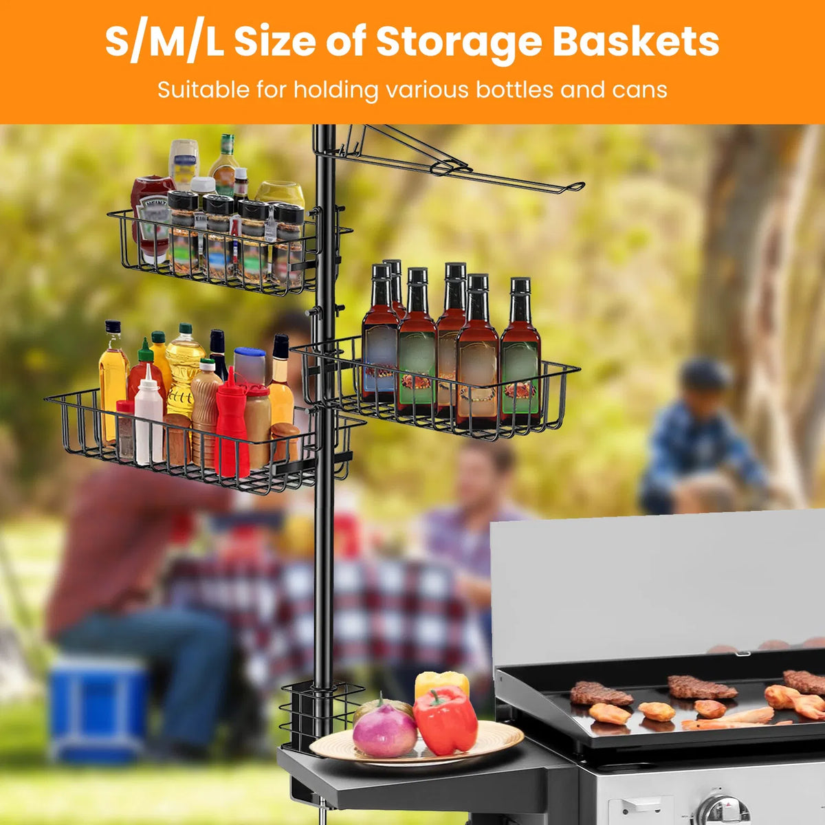 Griddle Caddy Standing Grill Utensil Caddy With Paper Towel Holder Hook Baskets BBQ Accessories Storage Rack Vertical - view 7