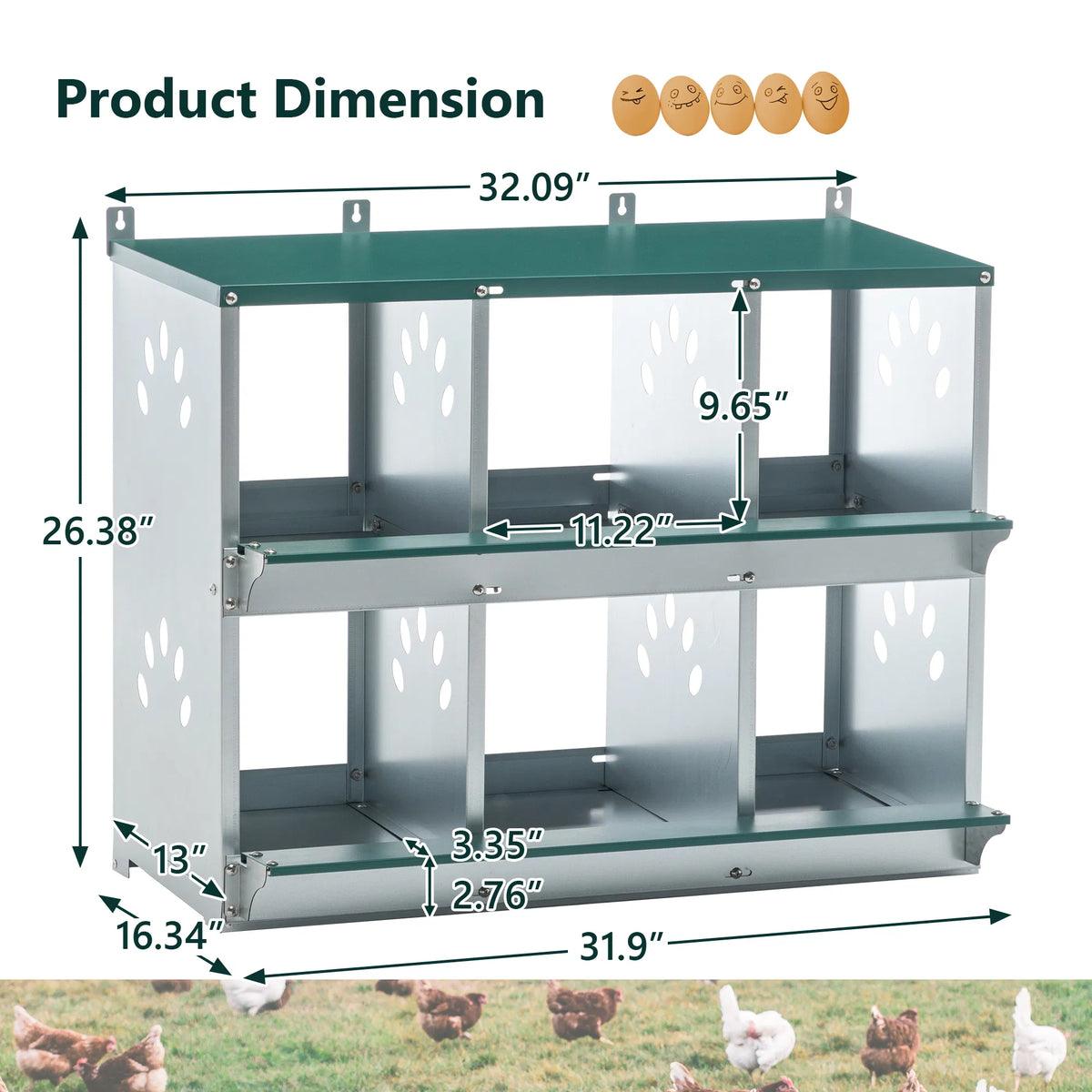 6 Room Metal Chicken Nesting Boxes 6 Compartment Egg Coop - view 2