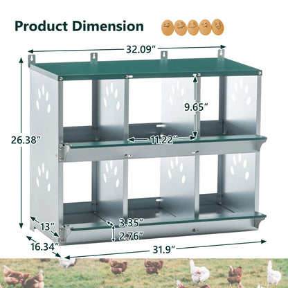 6 Room Metal Chicken Nesting Boxes 6 Compartment Egg Coop - view 2